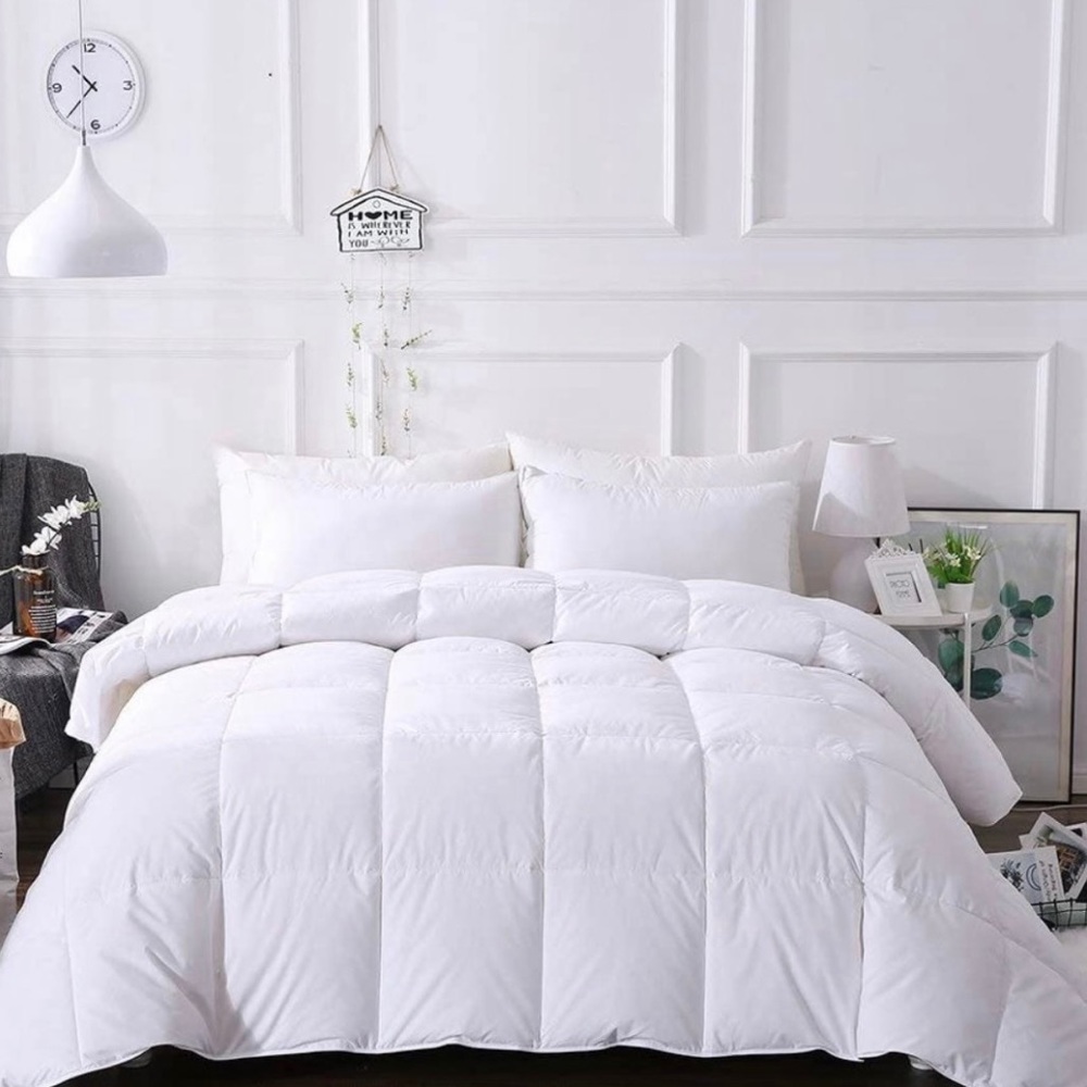 White Quilted Feather Down Comforter with Cotton Cover